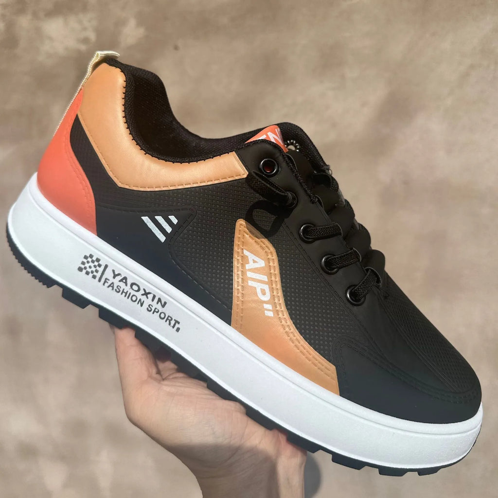 Men's white and accent colour casual shoes with round toe and artificial PU upper