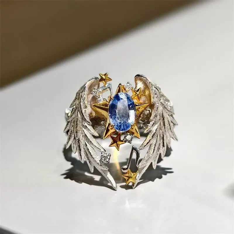 Adjustable geometric alloy ring with open mouth design in polished finish