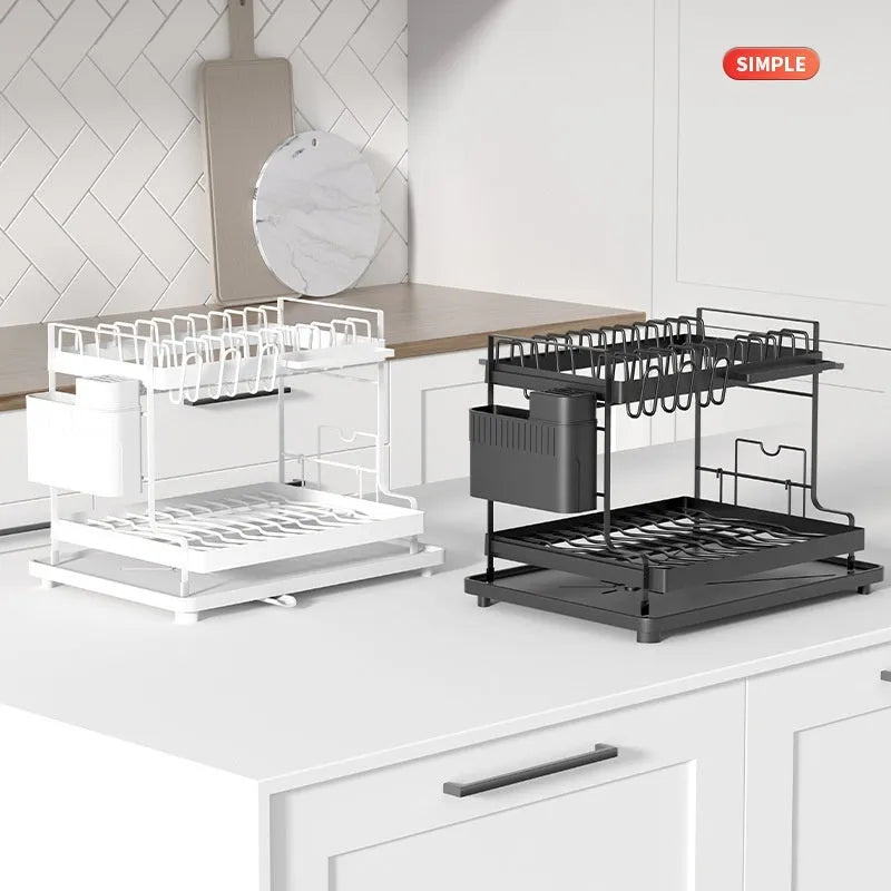 Double-layer kitchen storage rack with removable draining function in modern simplicity design
