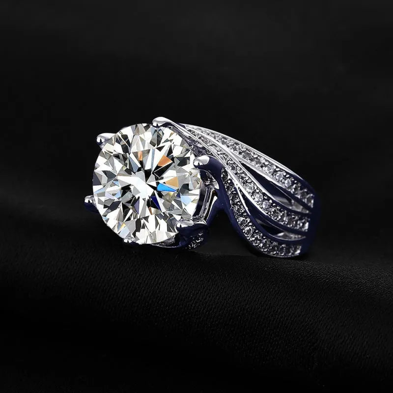 Moissanite luxury full diamond ring Style1 with brilliant moissanite centre stone and diamond-set band