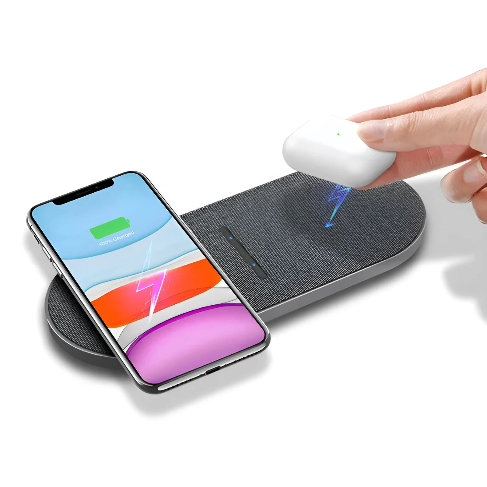 Black wireless charger pair with 10W Quick Charge capability and Type-C/USB interface