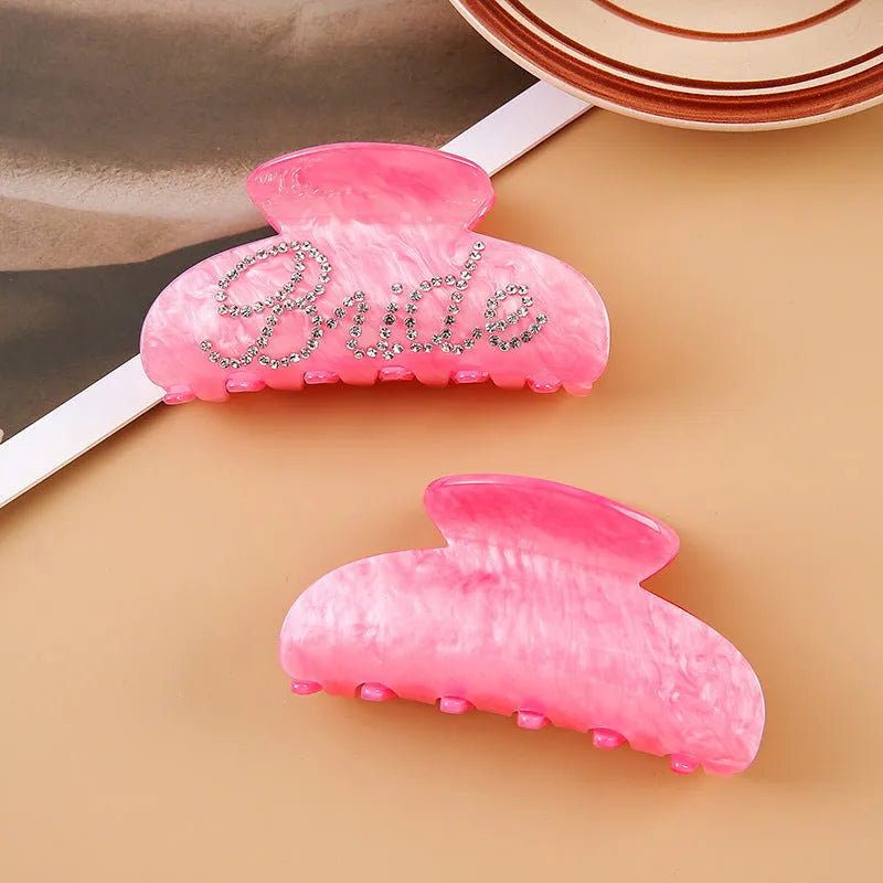 10cm pink and white acrylic hair clip with spot-drilled diamond pattern and shower shark clip