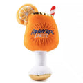 Yellow wine glass shaped plush squeaky dog toy with teeth cleaning ridges