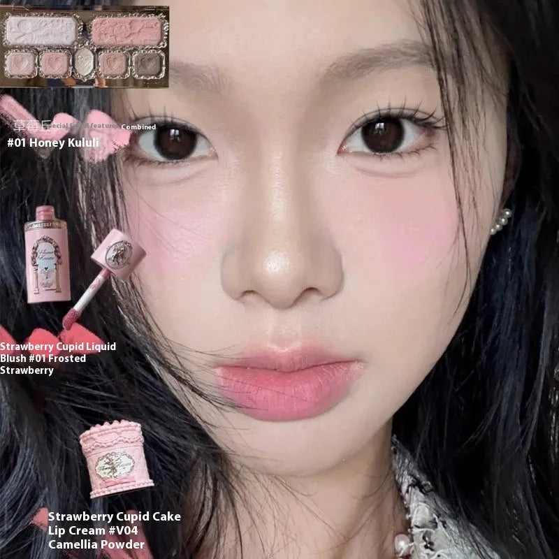 Cupid series liquid blush bottle showing six natural colour shades for cheek makeup application