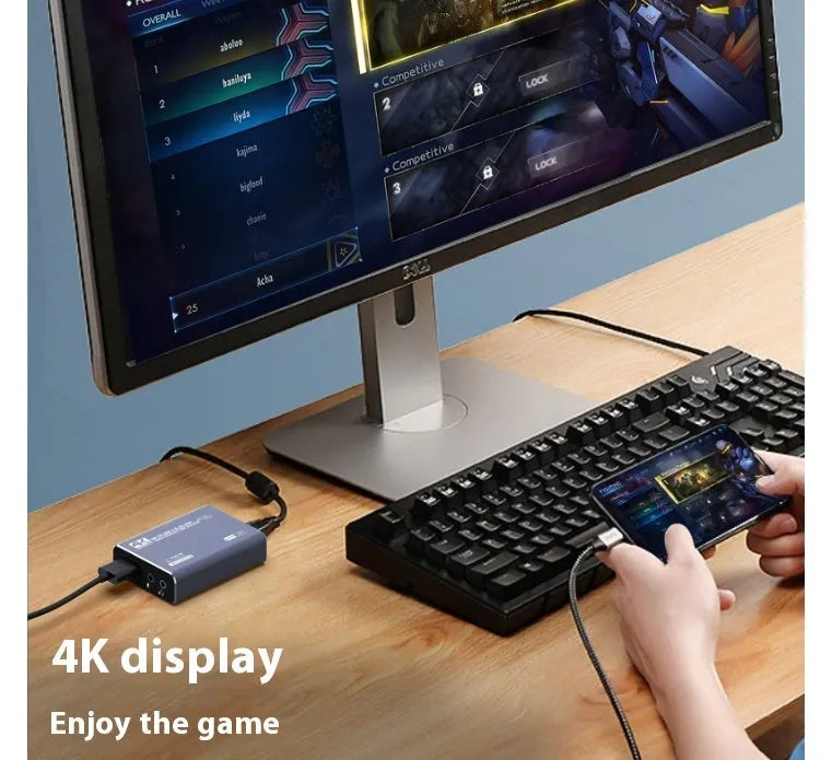 Black 4K gaming set-top box with USB connection for video and audio recording