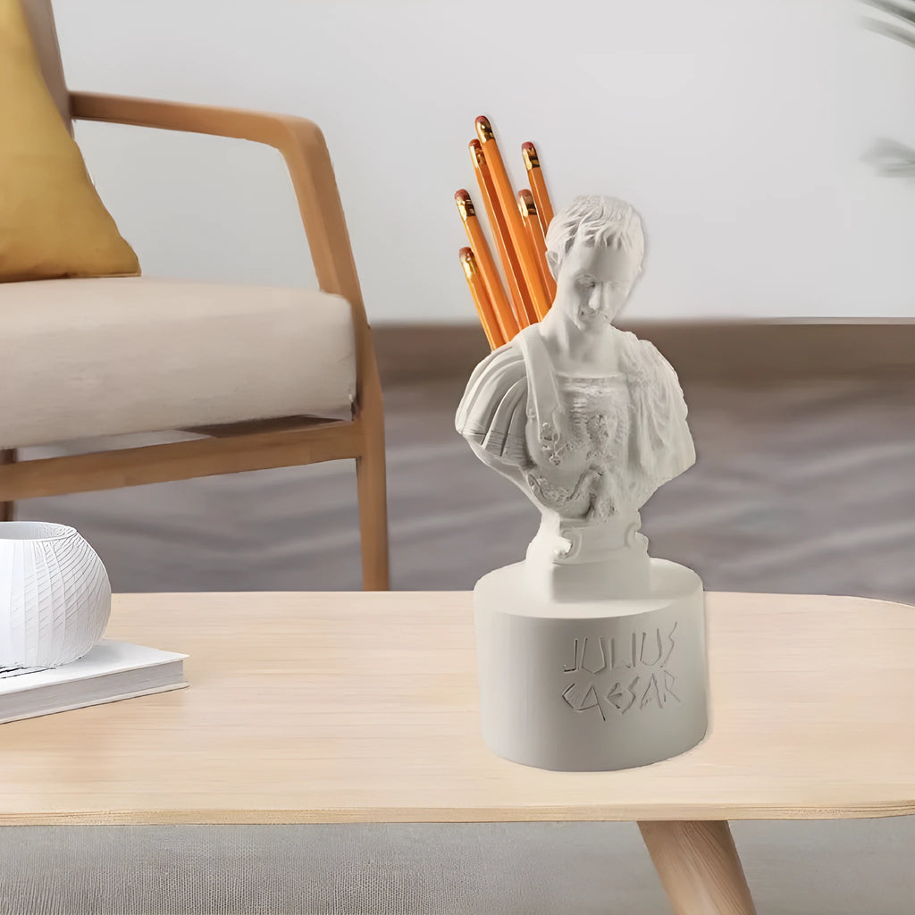 White American character modelling pen holder for desk organisation
