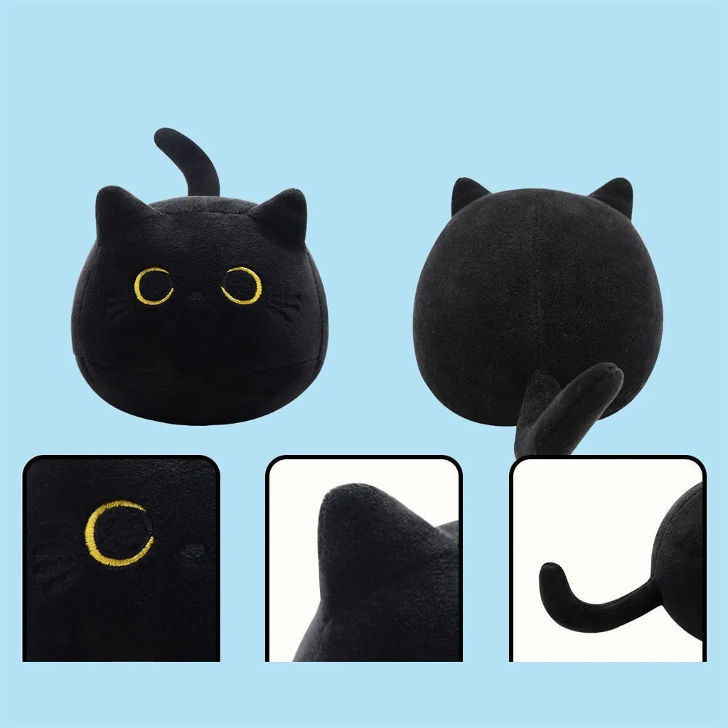 Fluffy black cat plush toy stuffed animal soft nap cushion home decoration creative kids birthday gift