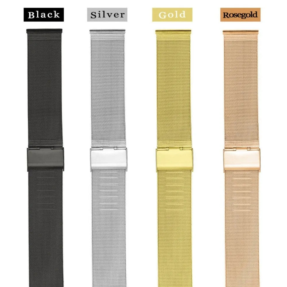 Milani stainless steel watch band with woven silk-style texture in silver, black, rose gold, or gold colour