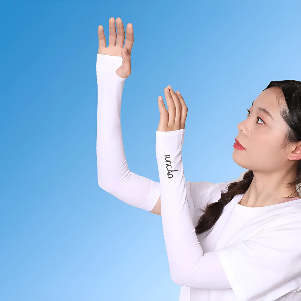 Nylon sun protection oversleeves in five colours with open-finger design for driving