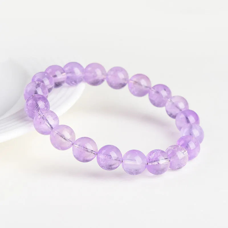 Lavender amethyst round bead bracelet with water ripple pattern geometric design