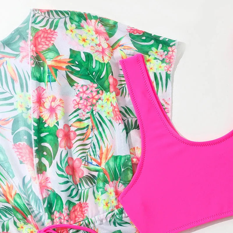 Girls' floral swimsuit set with polyester construction in sizes 130cm to 160cm