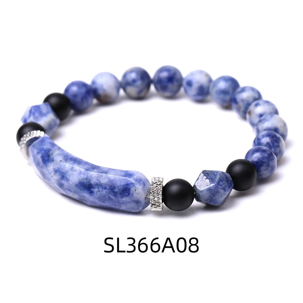 Handmade diamond-cut black agate bracelet for women and men on white background