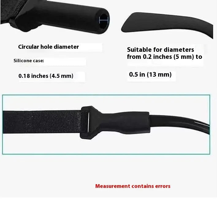 Black adjustable glasses cord with silicone ends for securing spectacles against loss.