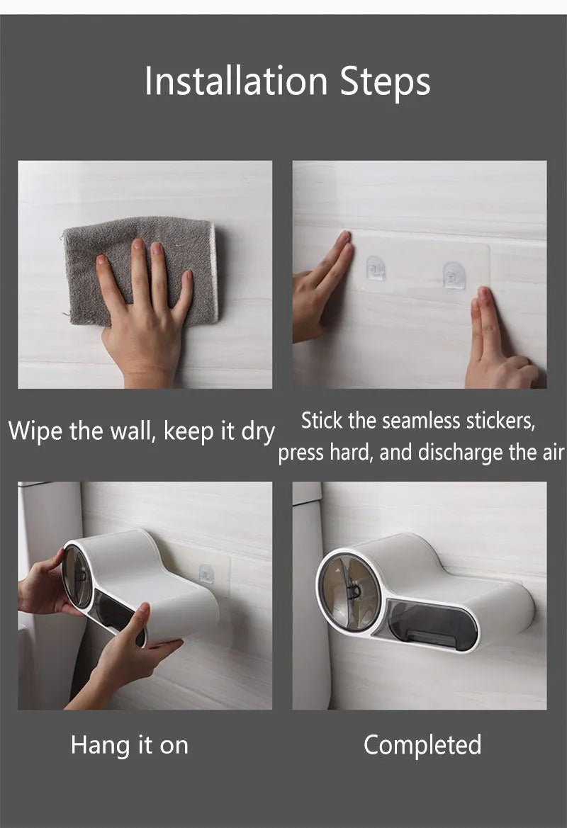 White plastic toilet roll holder with streamline curve and non-slip place, no-punching installation