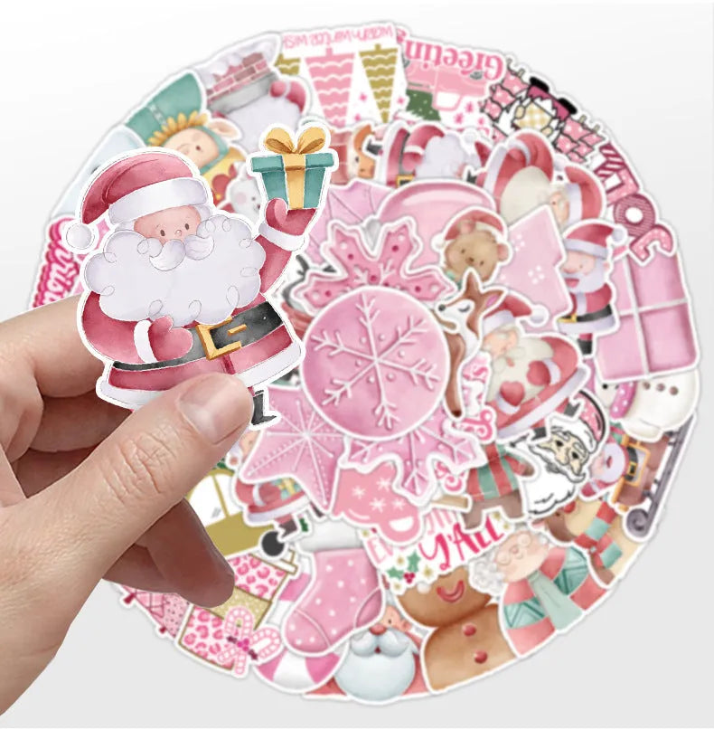 Set of 50 cute style waterproof Christmas decoration stickers ranging from 4cm to 8cm in size.