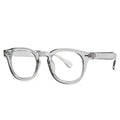 Simple plastic round rim sunglasses in retro artistic style on a solid background.