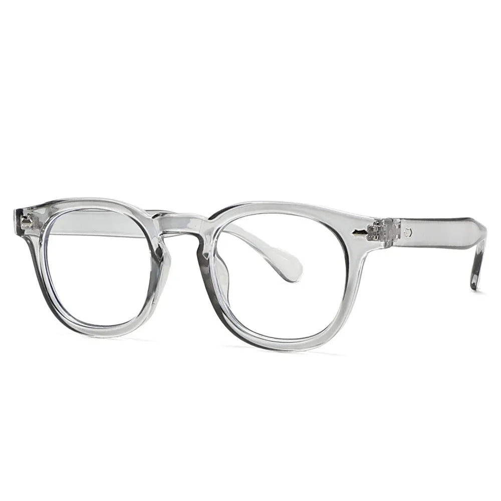 Simple plastic round rim sunglasses in retro artistic style on a solid background.