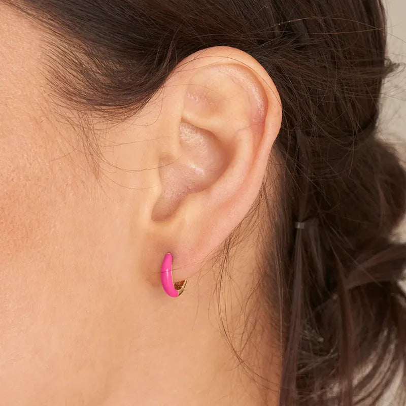 Women's oval epoxy curved earrings with U-shaped design in seven dripping oil colours