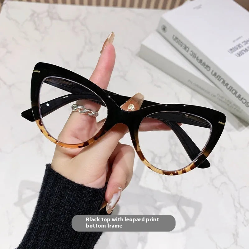 Women's large cat's eye frame presbyopic glasses with dragon and phoenix decorative motifs in multiple colour options