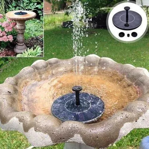 Black solar water fountain with four spray nozzles for garden ponds and bird baths