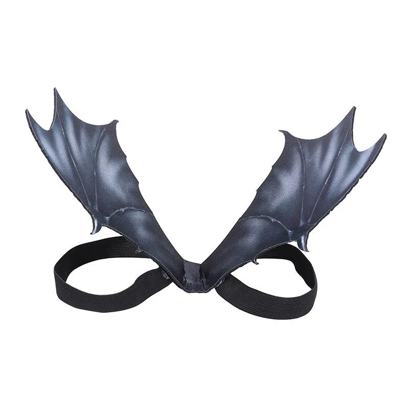 Black cloth bat wings Halloween costume for cats and dogs showing three size options