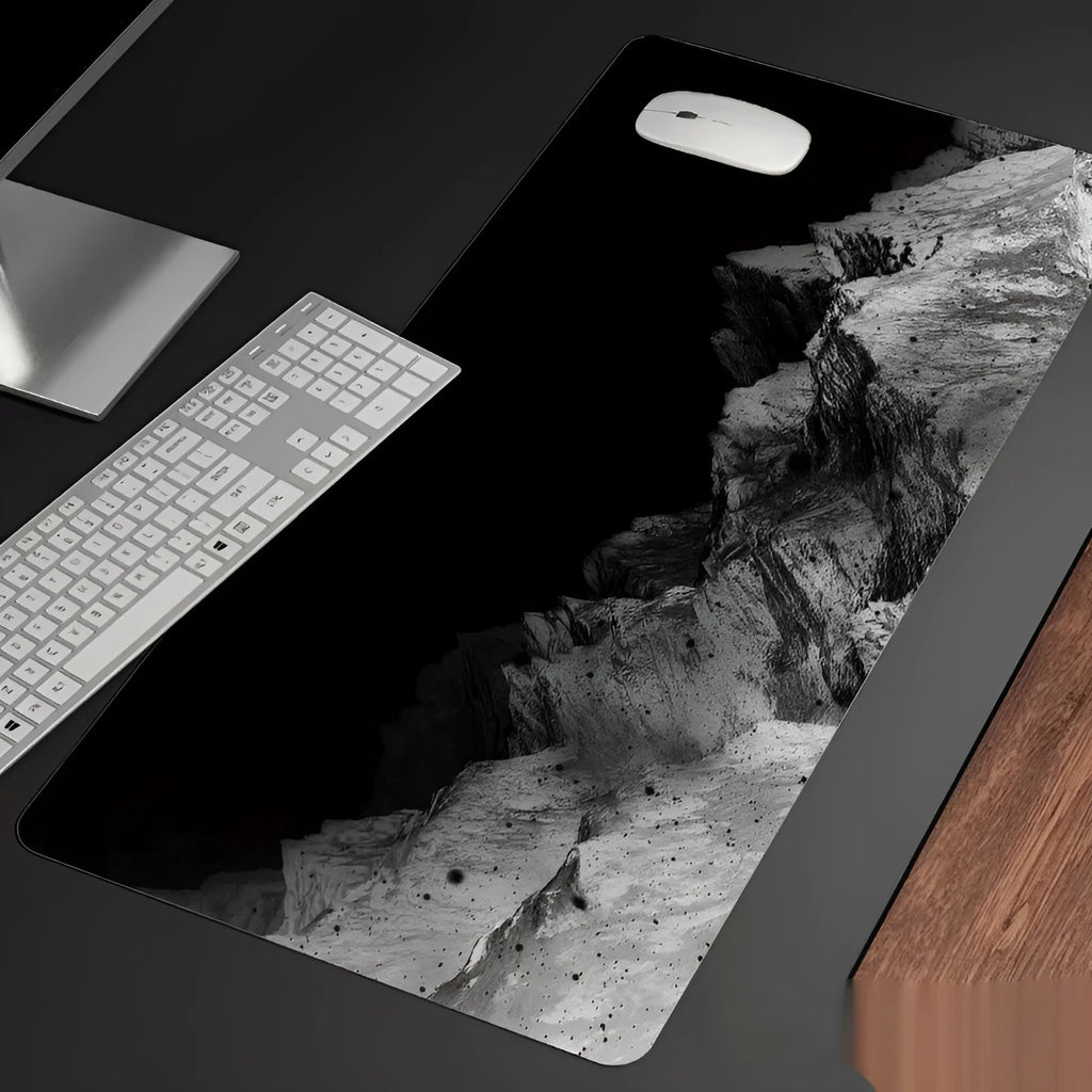 Oversized gaming mouse pad with cold style thermal transfer print on natural rubber base, showing wrist support area