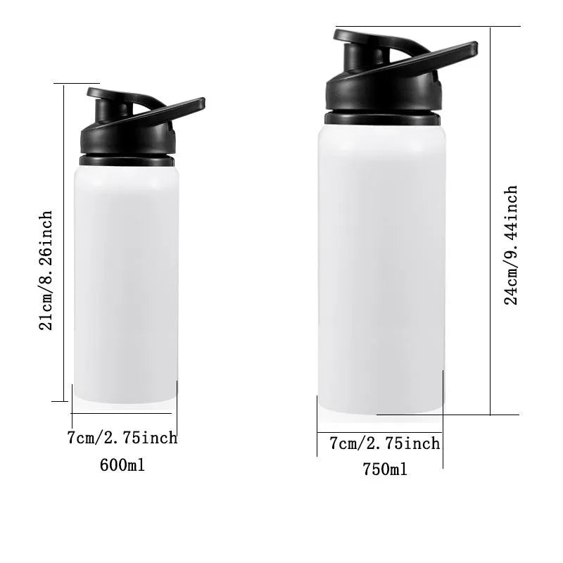 White aluminium sports water bottle for cycling and outdoor activities in 600ml or 750ml capacity options