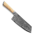 Damascus 8-piece kitchen knife set with 67-layer steel blades in New Chinese style on a wooden board
