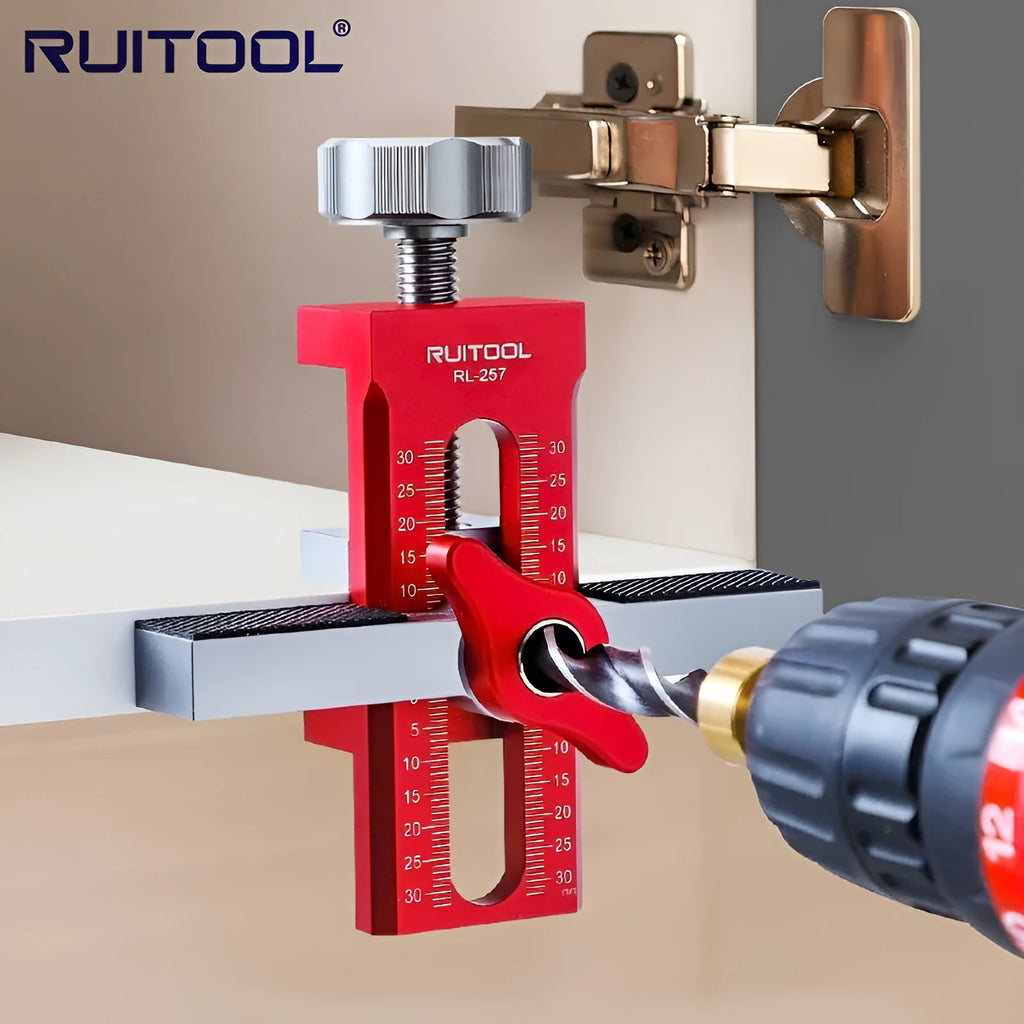 Aluminium alloy cabinet door installation aid tool for woodworking and DIY projects.
