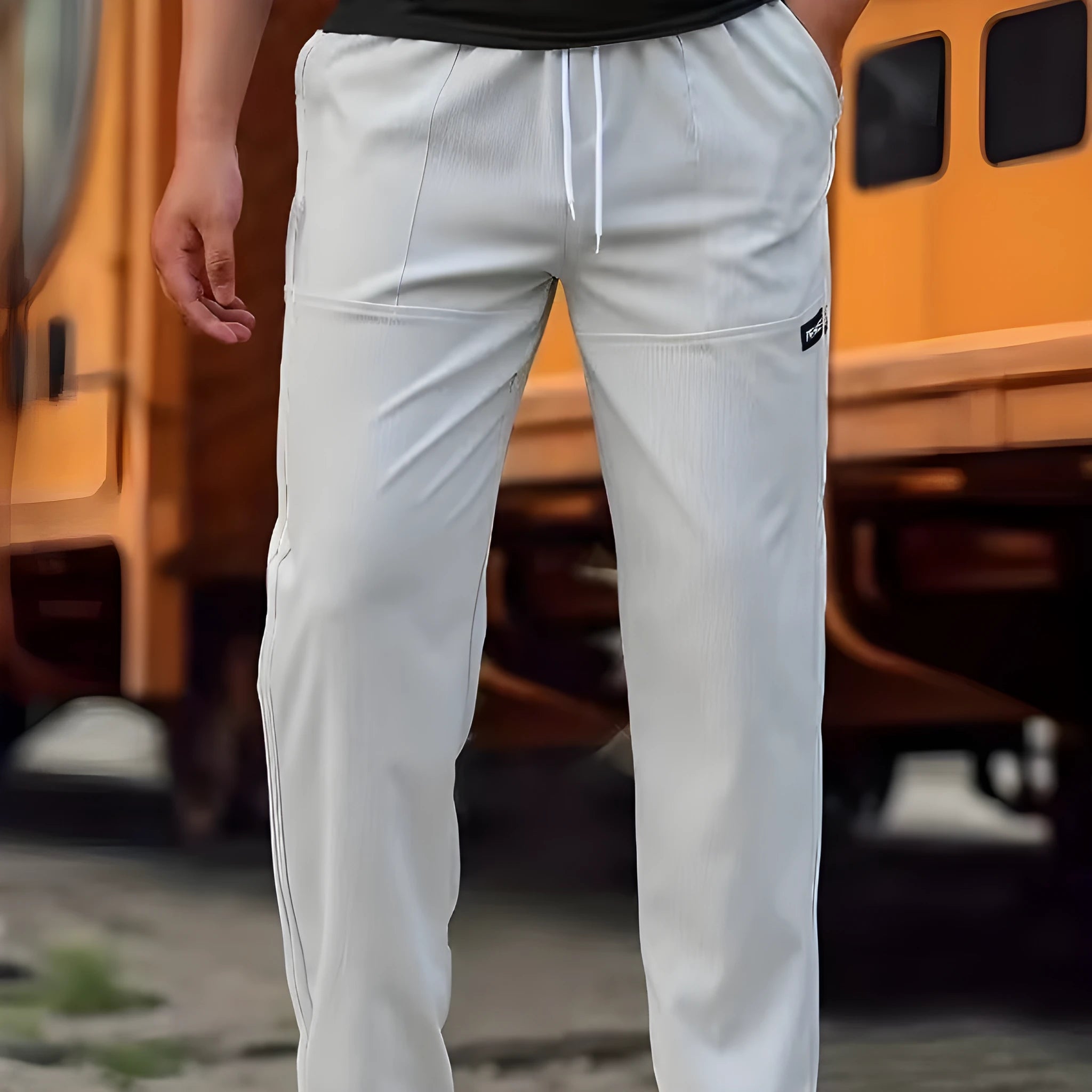Men's casual trousers in light gray, polyester fibre, spring autumn collection, sizes S to XXXL