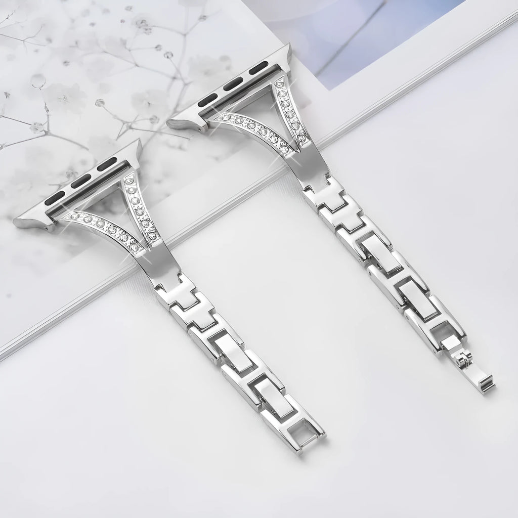 Zinc alloy herringbone diamond watch strap in silver for Apple Watch 40mm