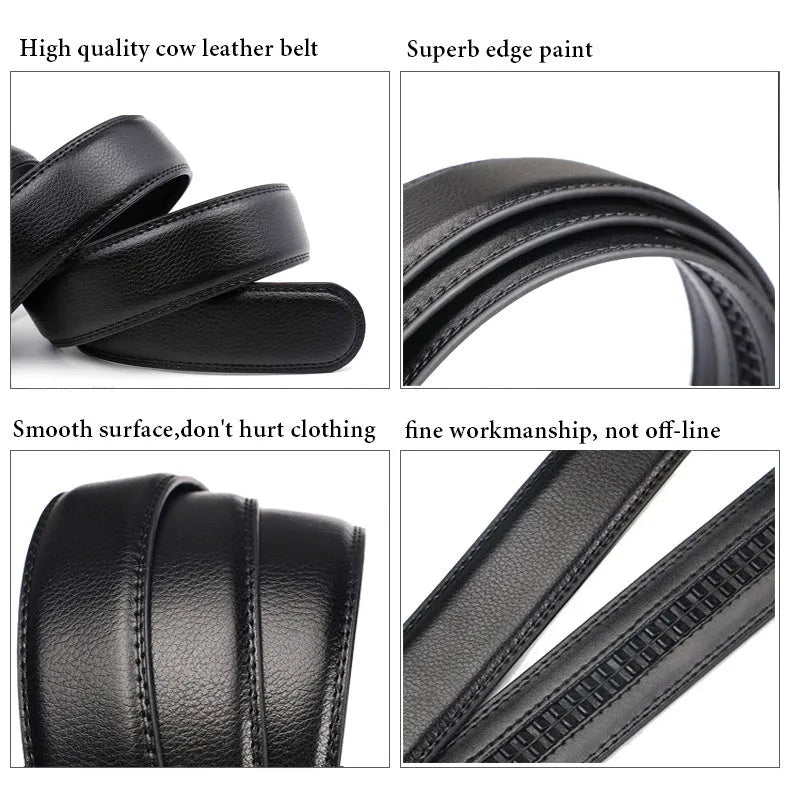 Men's automatic buckle real leather belt in black colour shown on a plain background.