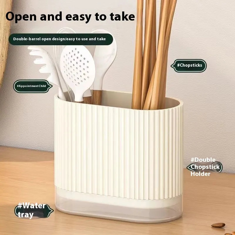 Beige plastic wall hanging chopstick holder basket for kitchen utensil storage and drying