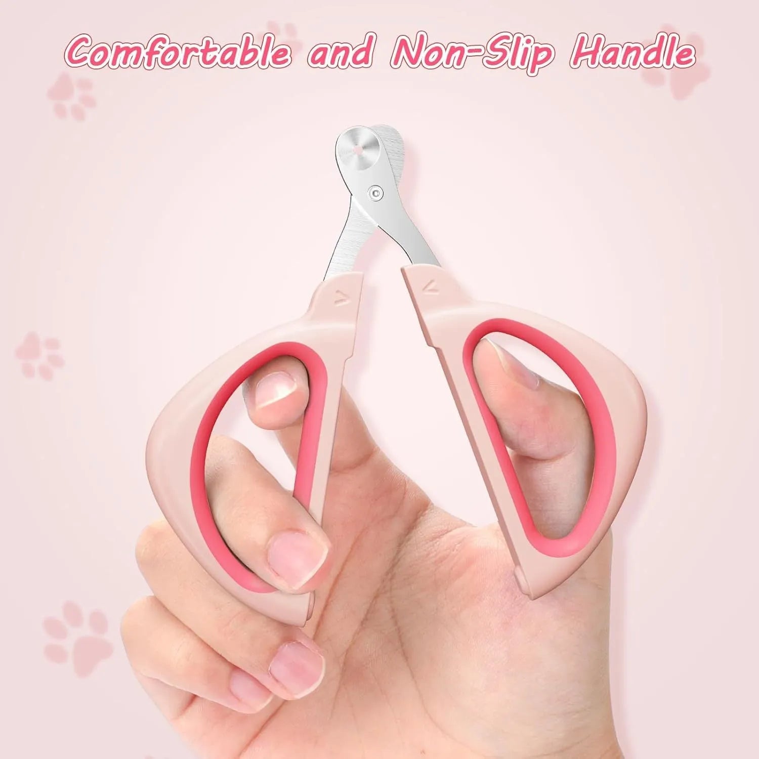 Cat nail clipper with positioning round hole and non-slip handle in blue colour