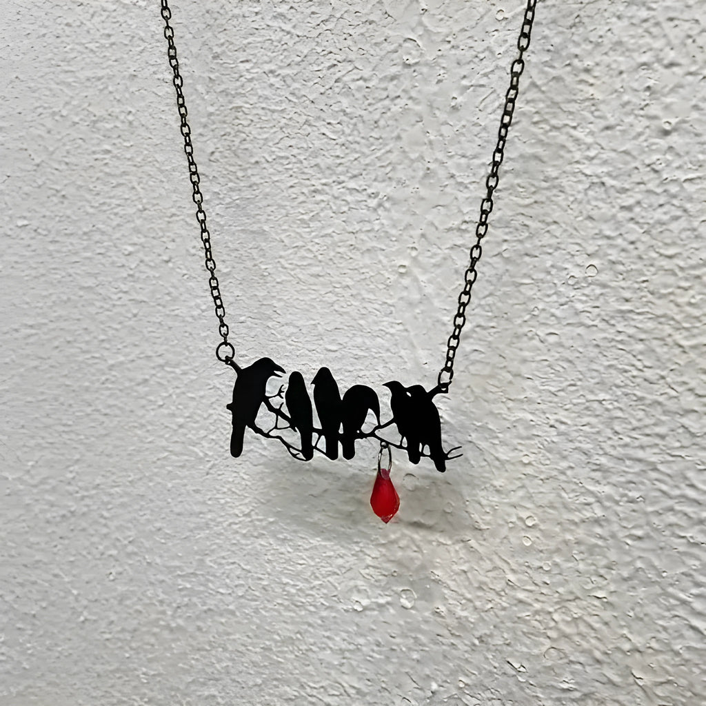 Black electroplated alloy crow pendant necklace with cross chain for women