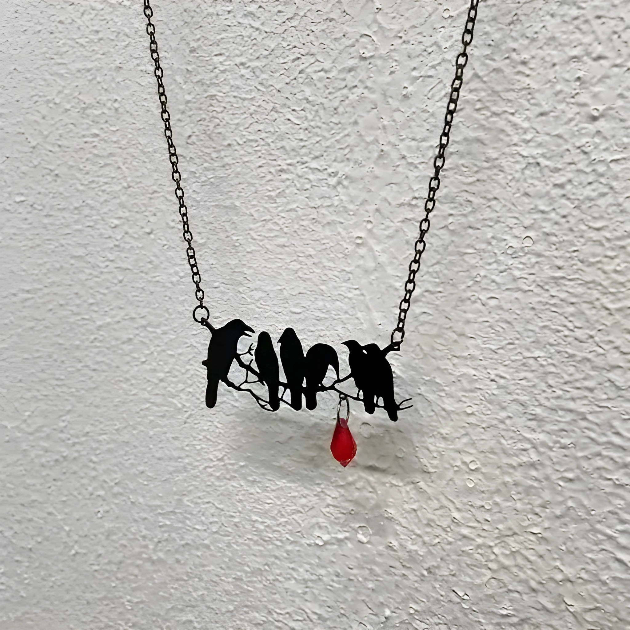 Black electroplated alloy crow pendant necklace with cross chain for women