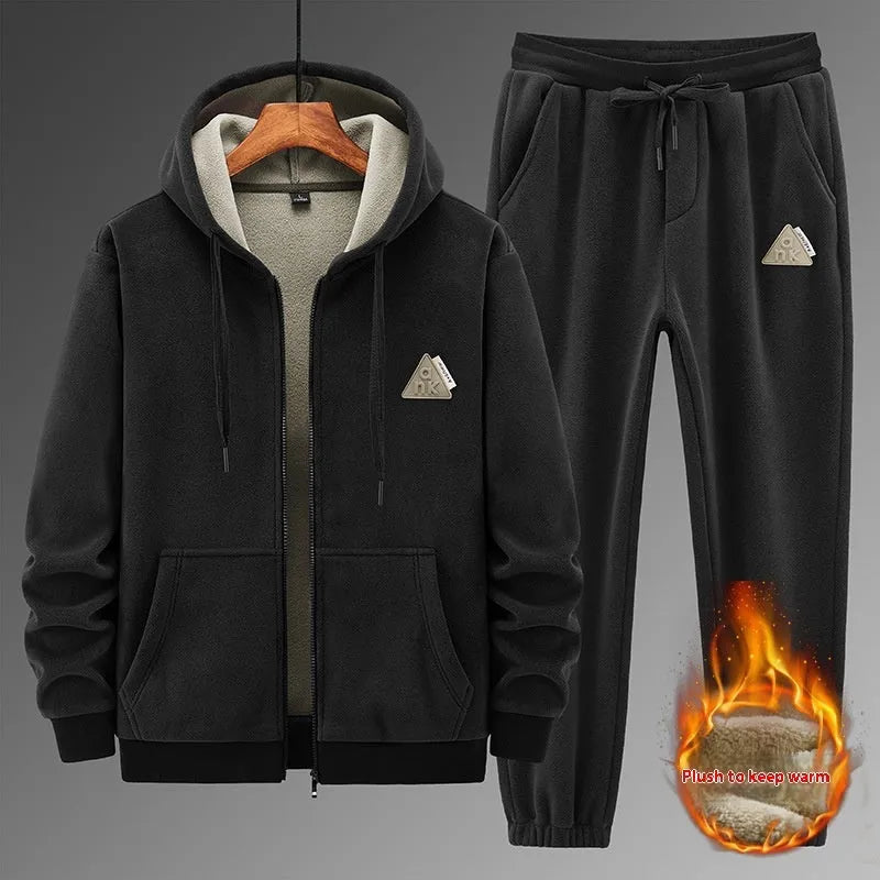 Mens grey cashmere hooded sweater and matching trousers casual sports suit set
