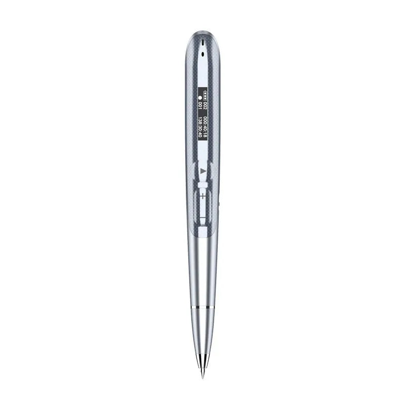 Black and silver lossless recording pens with OLED display screens on a plain background.