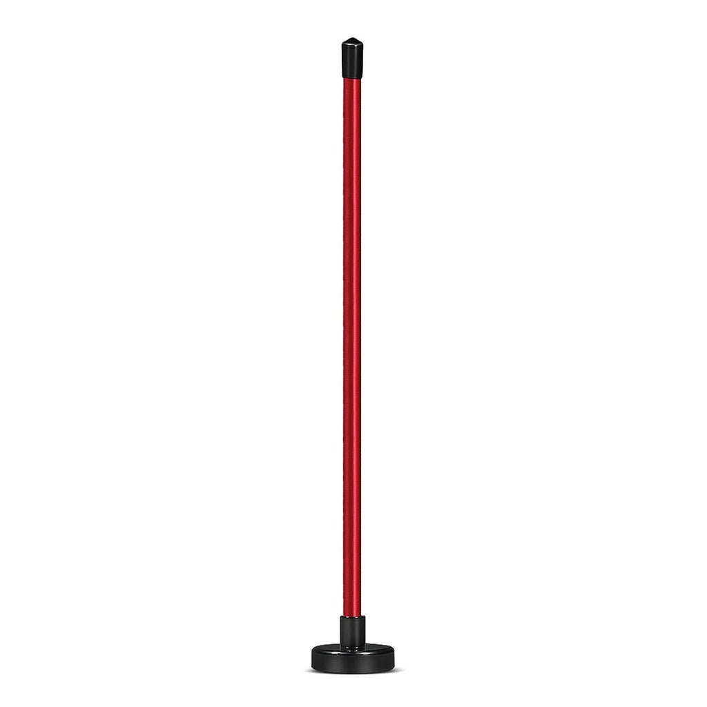 Red and blue aluminium alloy golf swing trainer with magnetic direction bar.