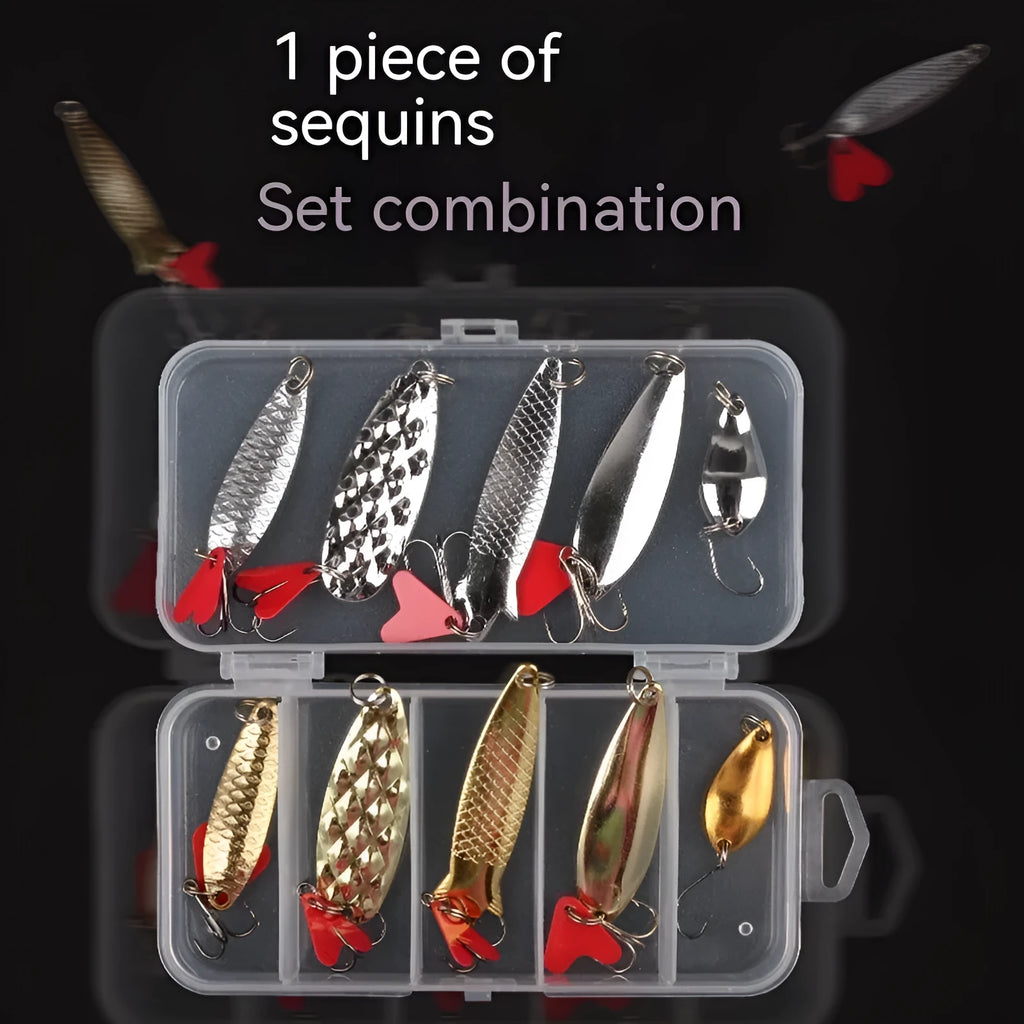 False bait lure pineapple box with metal sequins in gold and silver colours for fishing