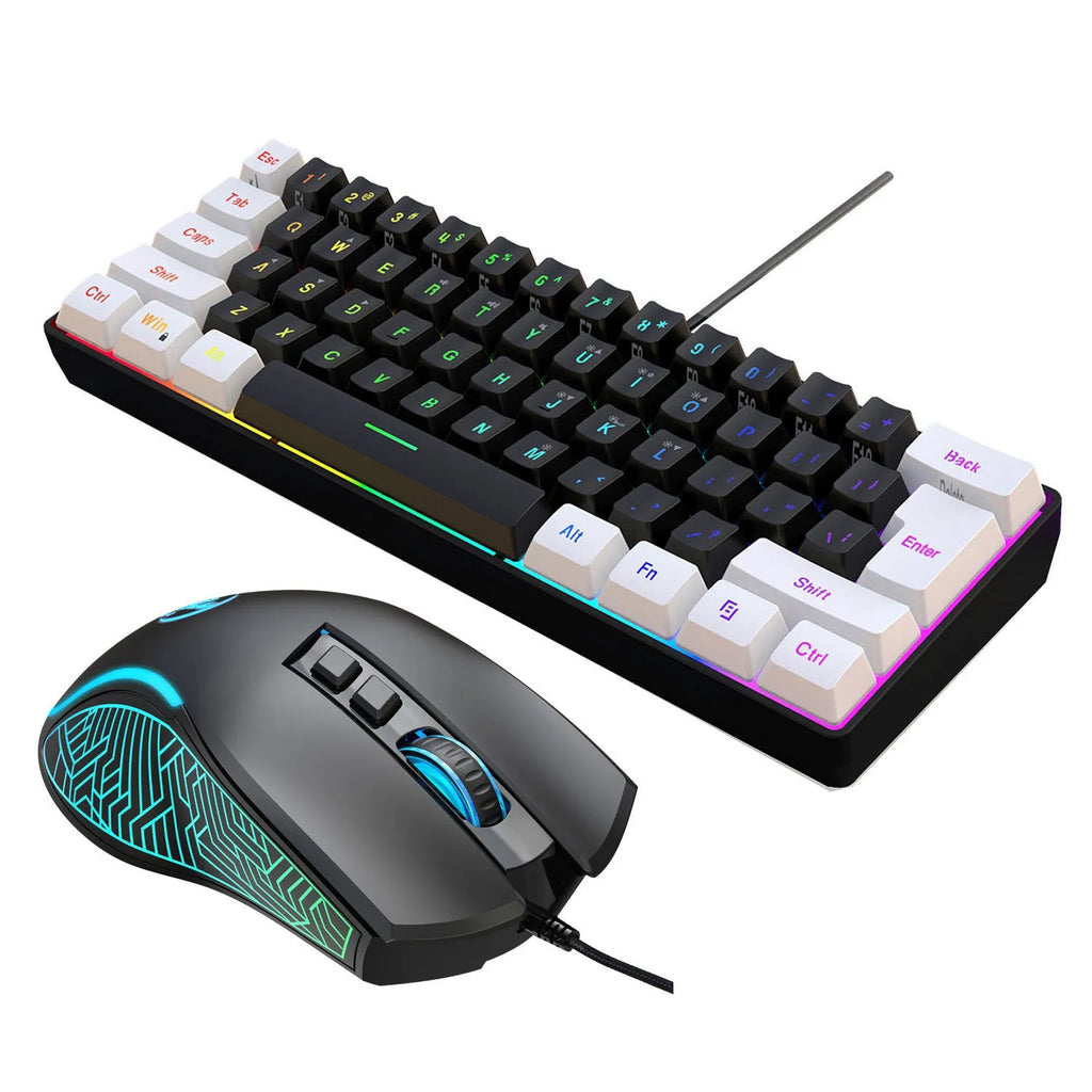 61-key wired membrane keyboard in white and black, ABS plastic, 28.7cm width
