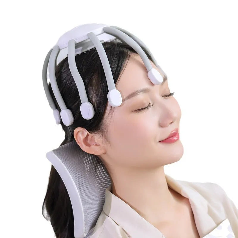 USB-powered electric head massager with multiple vibrating nodes for scalp relaxation