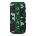 Outdoor waterproof portable Bluetooth speaker in black, camouflage, grey, or red colour options.