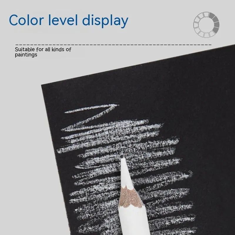 White charcoal pencil highlighting pen with wooden shell showing three pencils in packaging