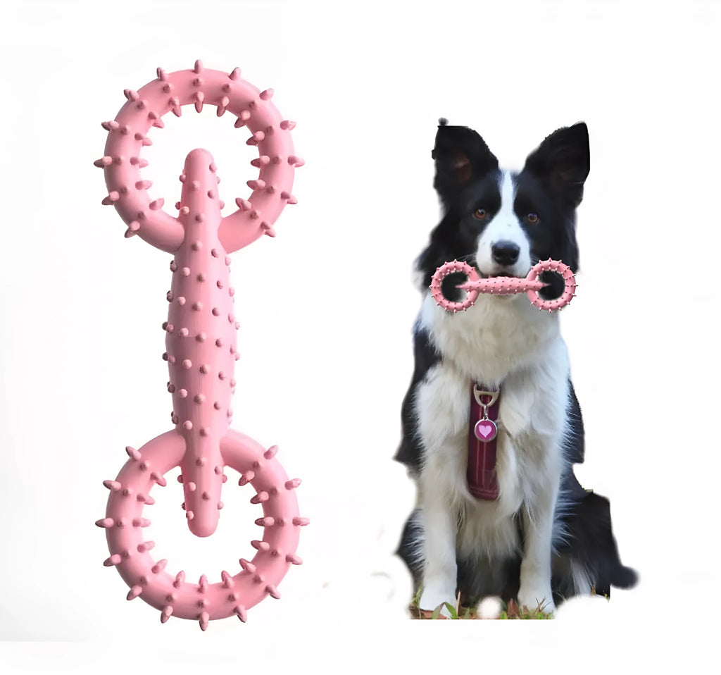 TPR rubber dog chew toy ring in blue, green, or pink colours, 16cm diameter chew toy