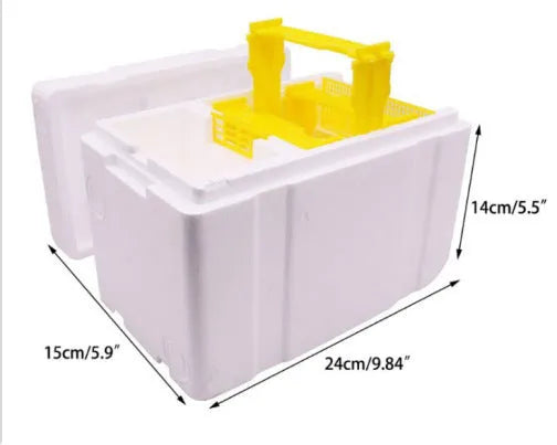 Three white EPS foam mini delivery boxes for beehive queen introduction and bee breeding.