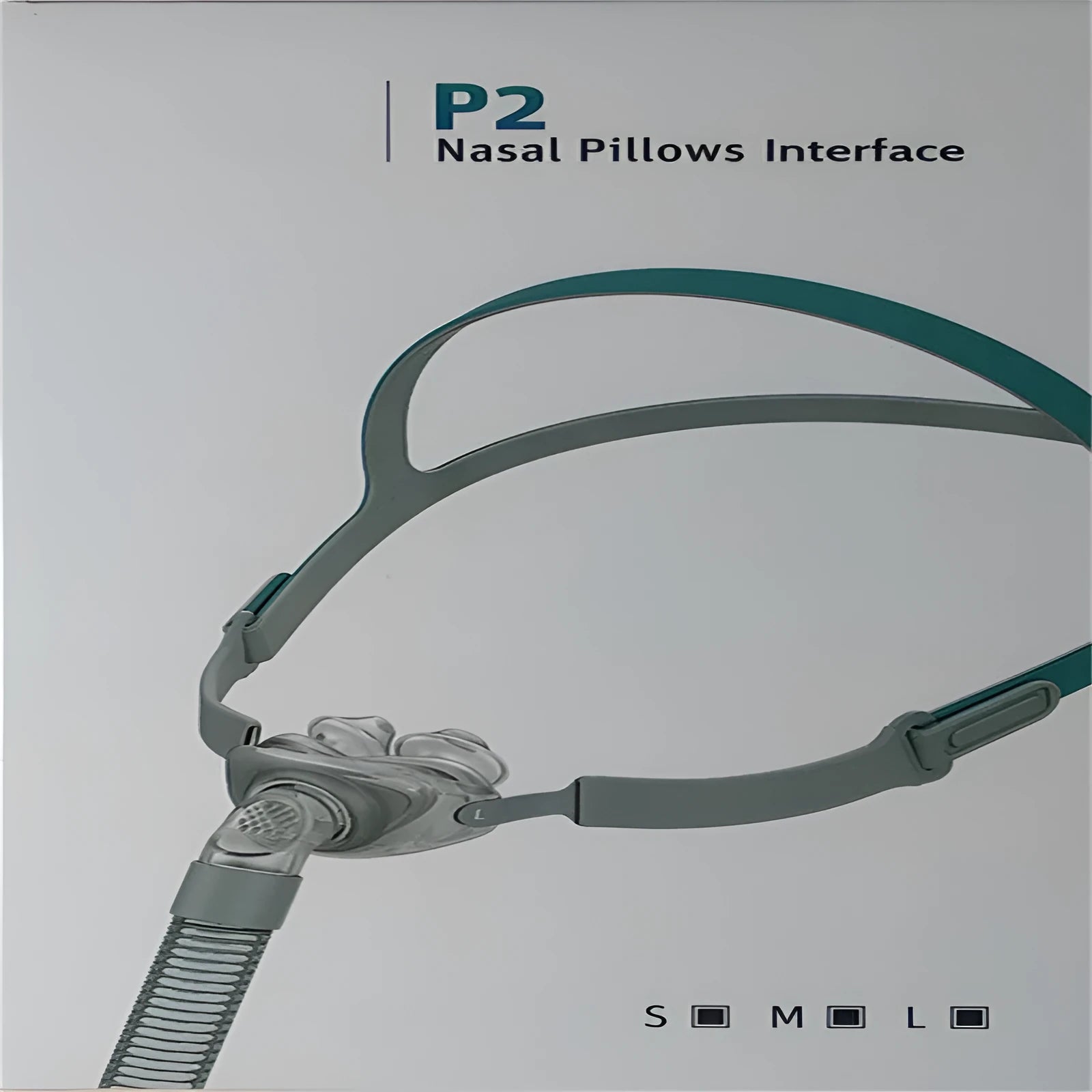 Ventilator nasal pillow mask with silicone cushion and thickened silicone headband on a plastic frame, boxed set