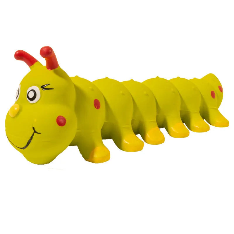 Yellow caterpillar rubber squeaky dog toy for small medium dogs 25.5x9cm