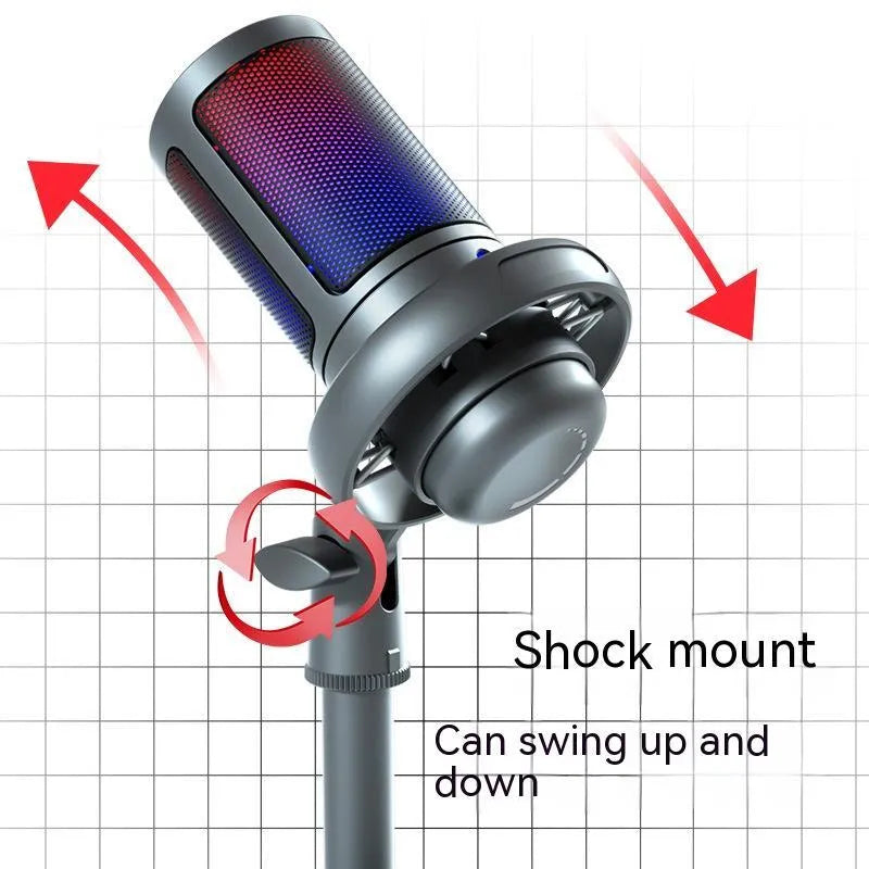 RGB condenser USB microphone for computer recording and live streaming
