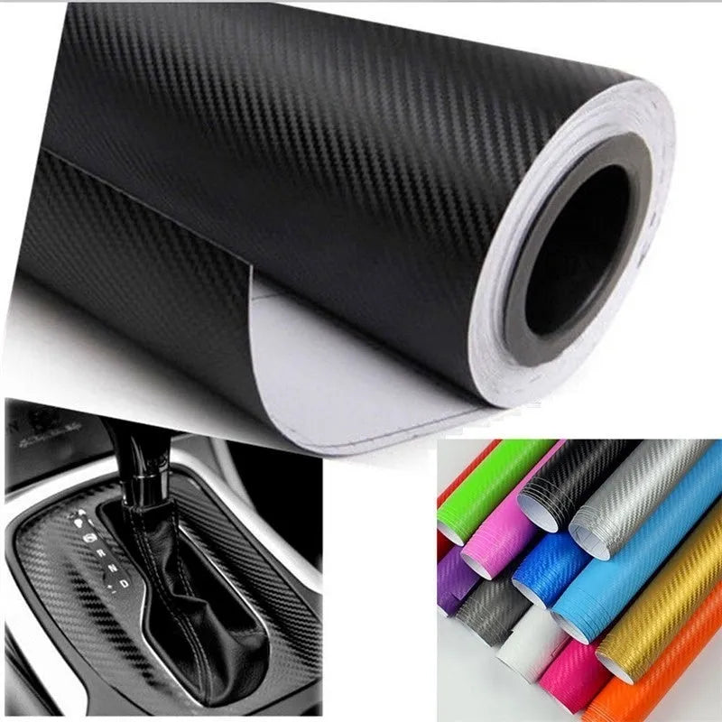Roll of carbon fibre decorative sticker for cars in multiple colours, showing 3D stereo pattern